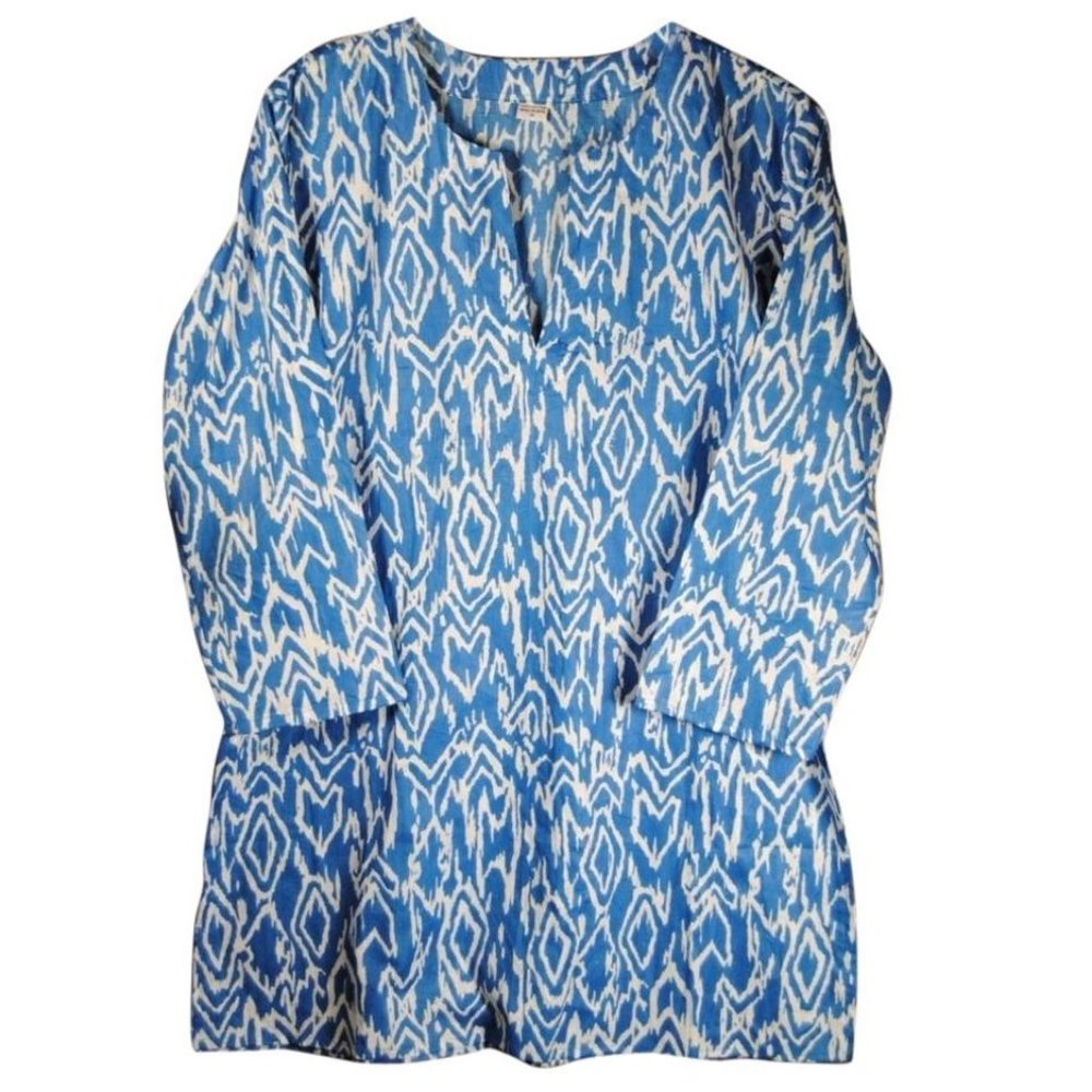 Tory Burch Style Cotton Ikat Print Tunic, Blue - NWT